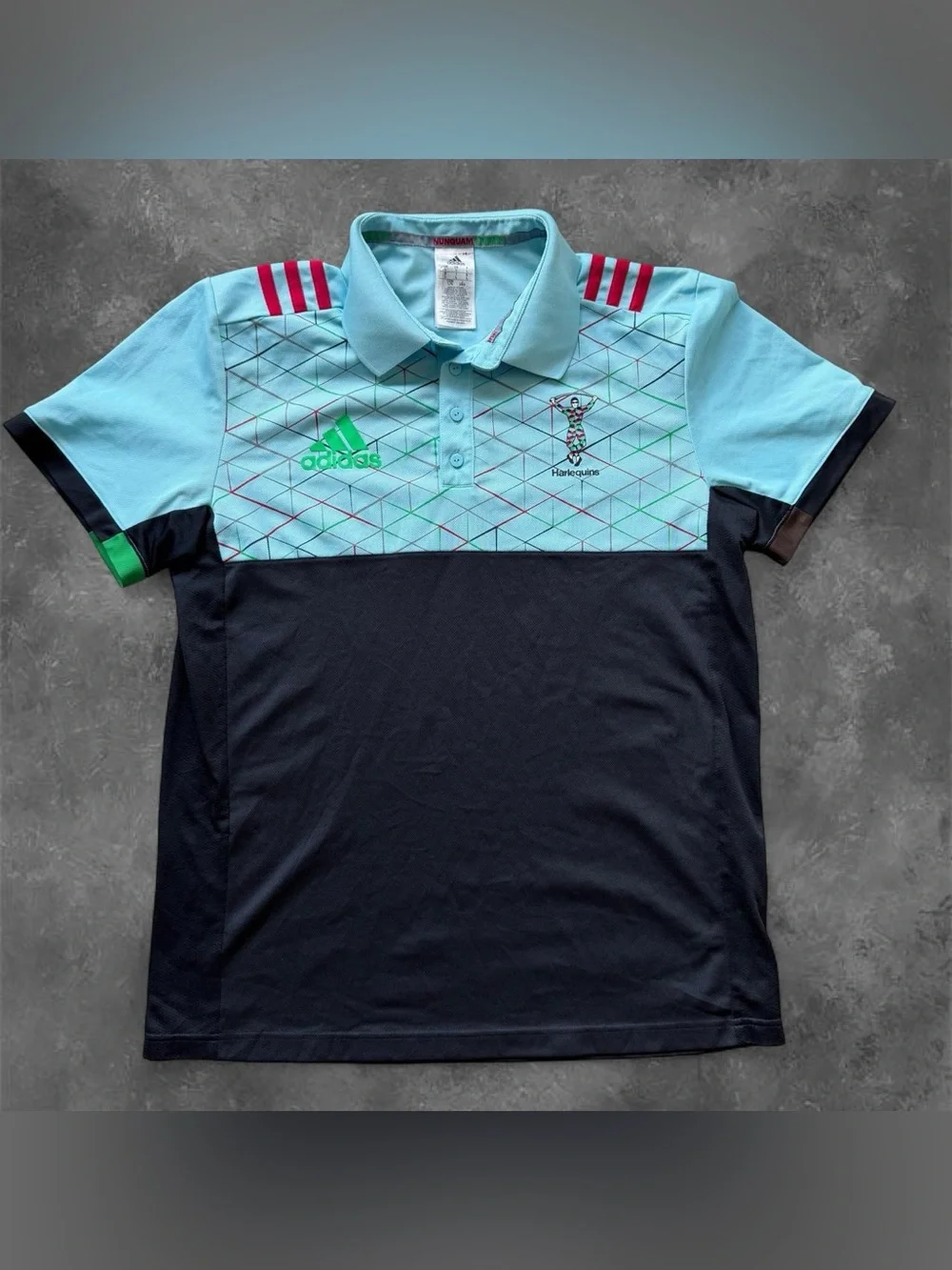 Adidas Harlequins Rugby Club Polo Shirt - Multicolor- Size Large Performance